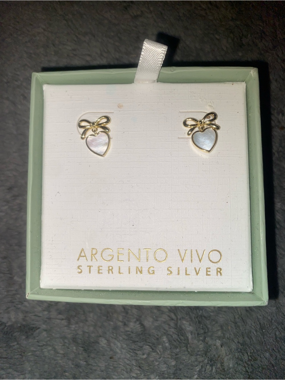 Argento Vivo Gold Heart Bow Earrings with White Mother-of-Pearl